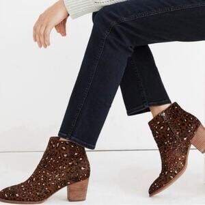 Madewell Calf Hair Bootie Boot Animal Print Leather Dark Side Zipper Heel Size 8